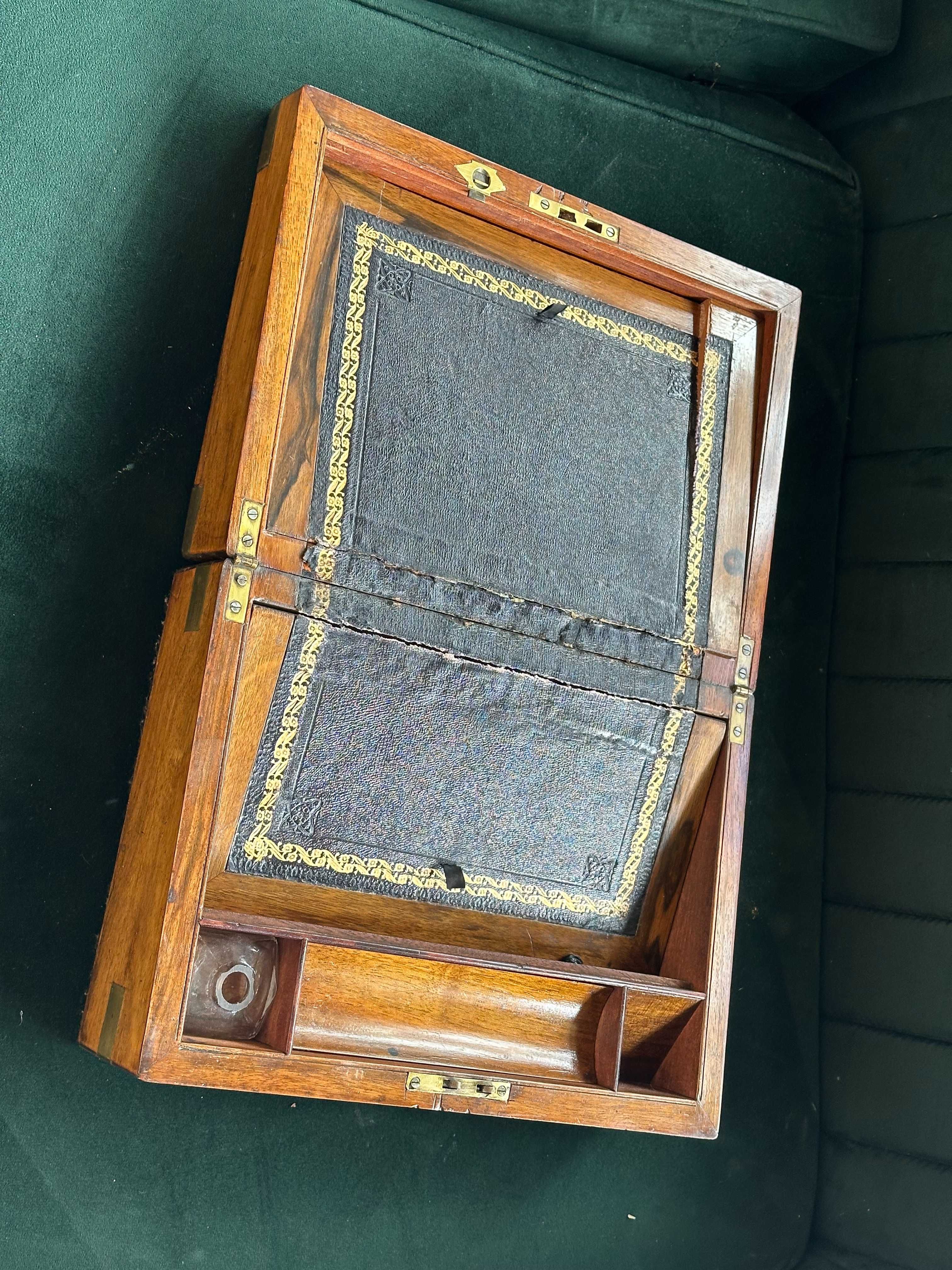 XIX wiek sepet pojemnik szkatułka drewno biurko podróżne kałamarz