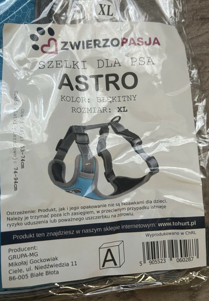 Szelki dla dużego psa bezuciskowe regulowane  niebieskie XL nowe