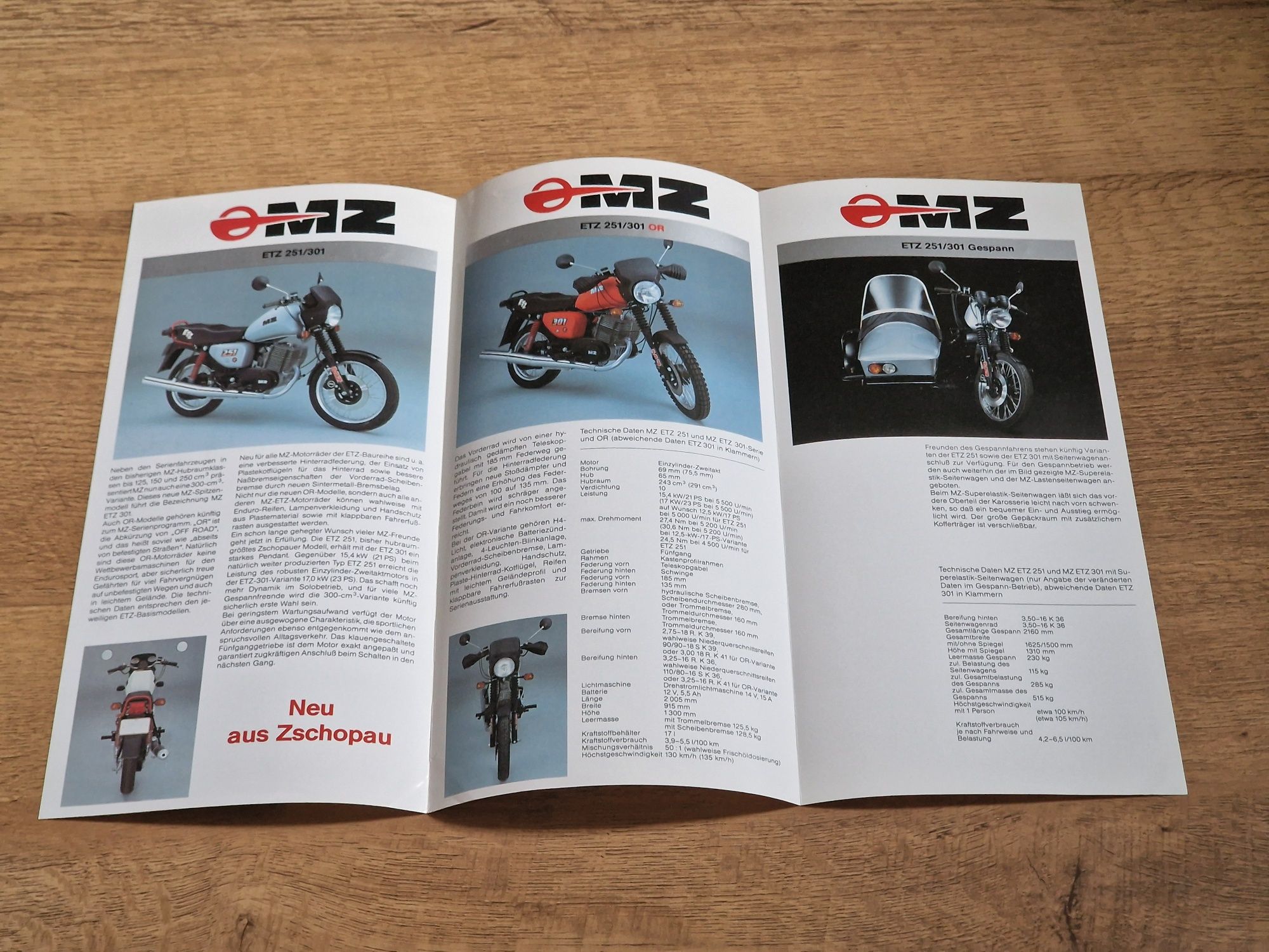 Oryginalna broszura reklamowa motocykli MZ ETZ 125, 150, 251, 301