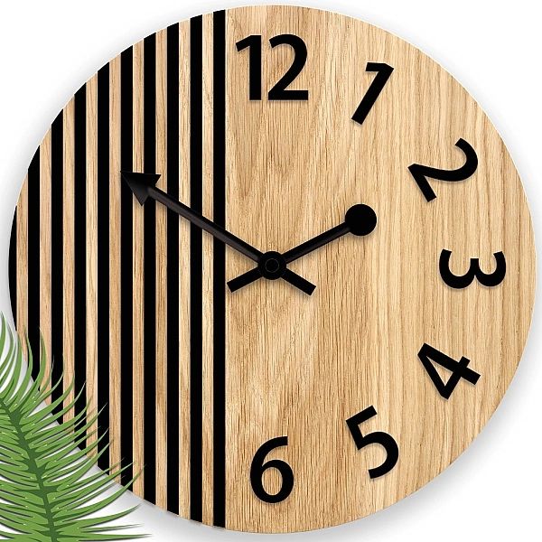 Zegar Ścienny Drewniany Londyn 33 cm Czarny Cichy Dębowy