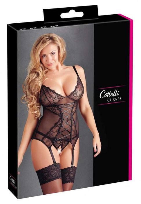 Cottelli Curves koszulka gorsetowa i paski do pończoch roz. 42 XL NOWA
