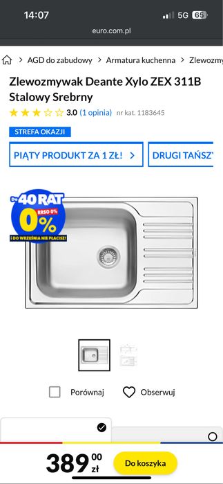 Zlew jednokomorowy srebrny