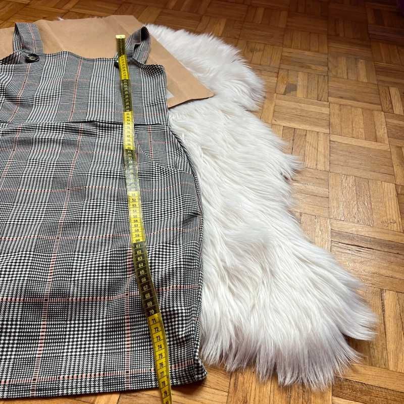 Sukienka w kratę kratka pipeta prosta elegancka krótka z guzikami s 36