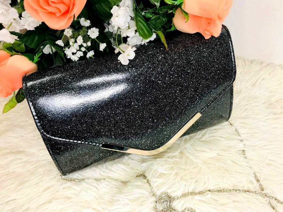 Torebka damska wieczorowa wizytowa kopertówka lakierowana czarna