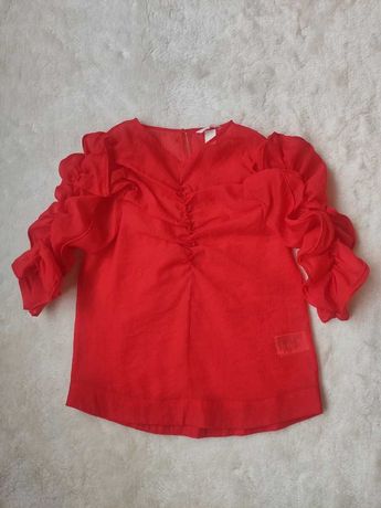 Красная блуза прозрачная с органзы органза кроп топ рукавами рюшами