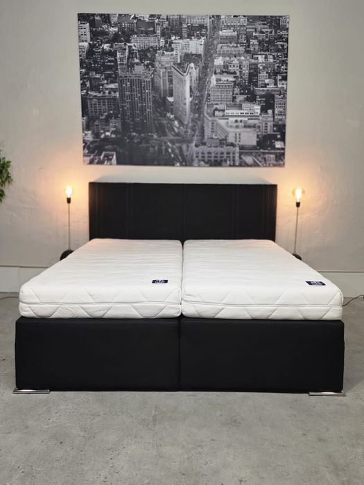 Łóżko kontynentalne grafitowe 180x200 z materacem | Transport GRATIS