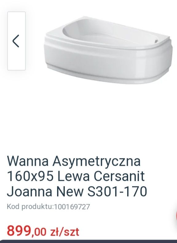 Nowa wanna narożna lewa asymetryczna Cersanit Joanna New S301- 170