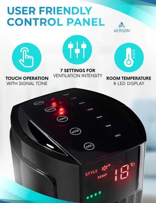 Ventilador de torre AERSON® 80 cm con mando a distancia ventilador ve
