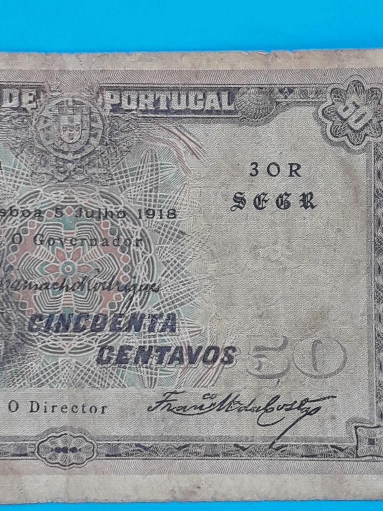 Nota 50 centavos 1918 Mulher com Barco na Mão