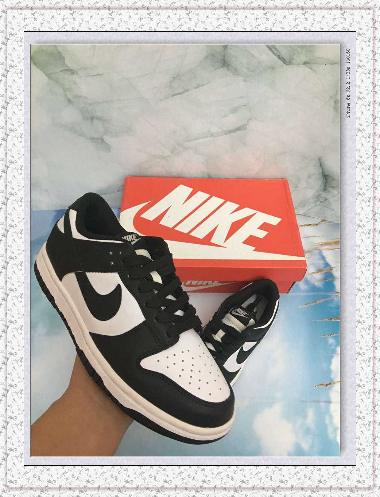 Sapatilhas Nike Dunk Panda preto e branco com atacadores, tamanho 39