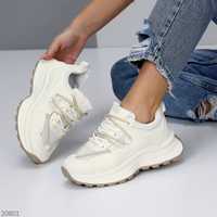 Стильные женские кроссовки белый+беж