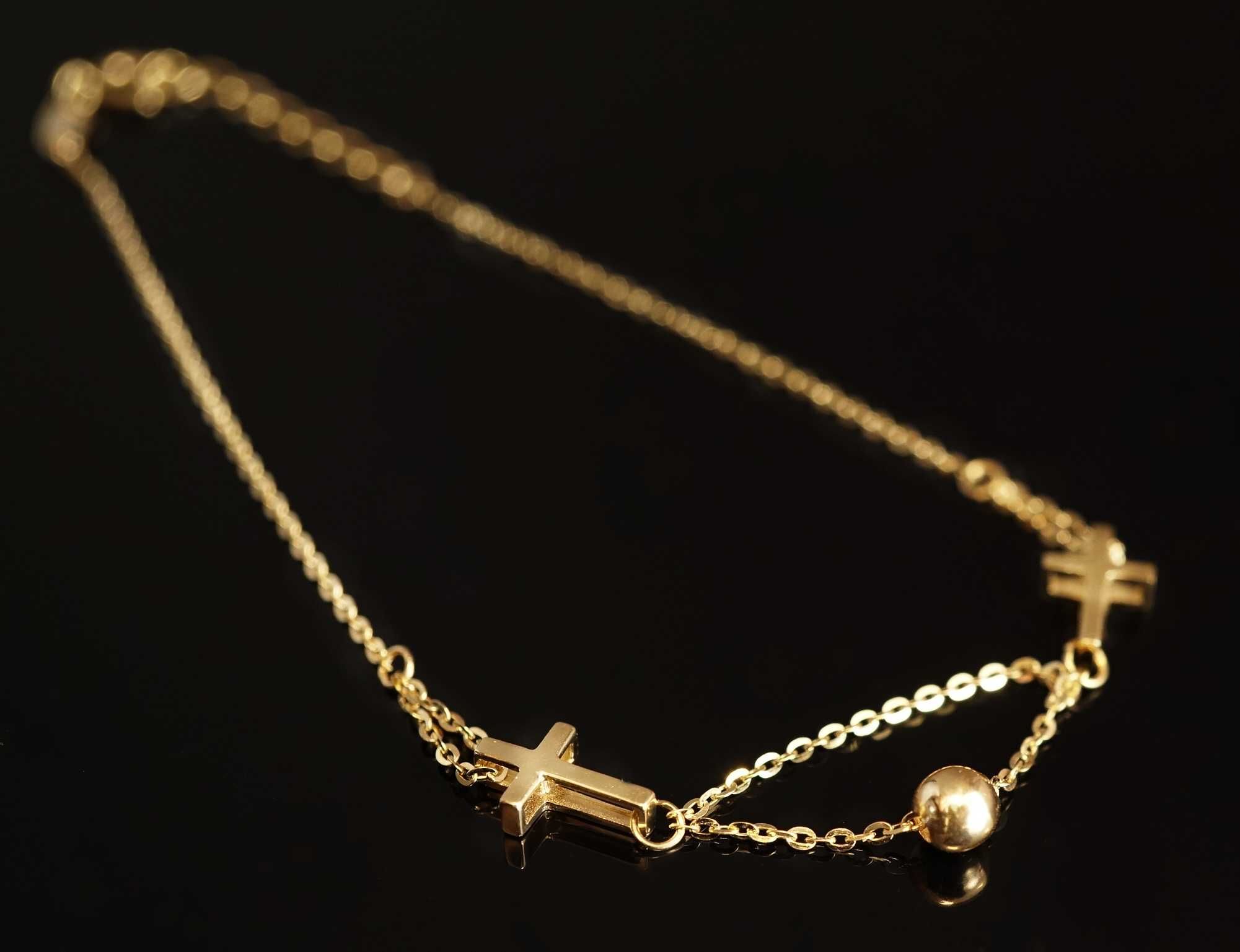 Złoto 585-złota bransoletka damska CELEBRYTKA z krzyżykami
