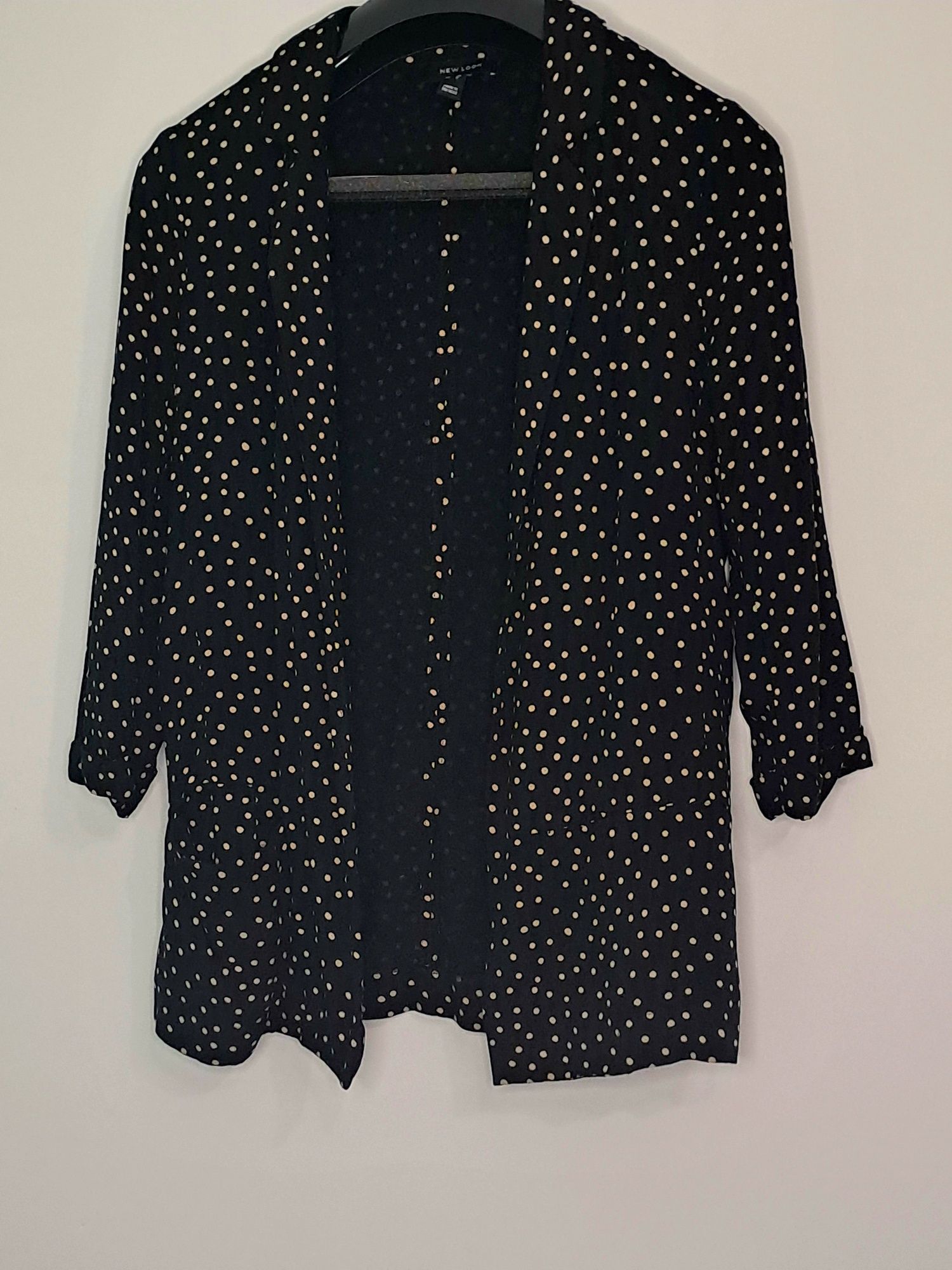 New Look Czarna Marynarka w beżowe grochy 100%wiskoza  38
