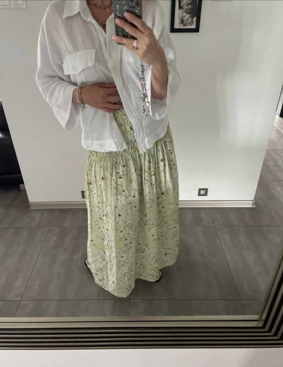 H&M pistacjowa bawełniana sukienka w kwiatuszki na ramiączkach L