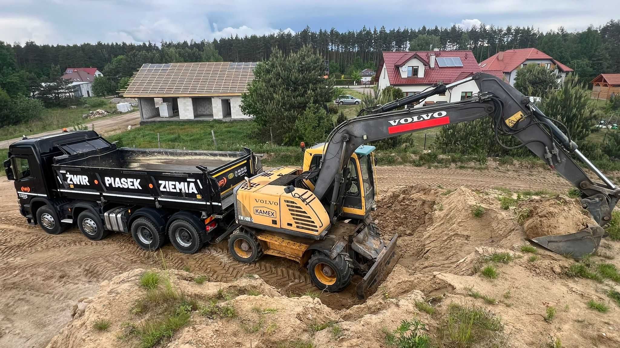 Koparka, trawniki, niwelacje – ziemia, piasek z transportem