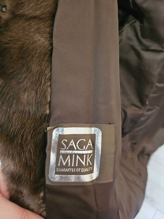 Норковая шуба- поперечка с поясом. SAGA MINK.