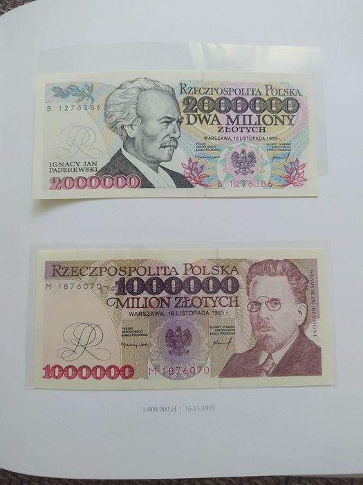 Banknot 1 i 2 miliony opis UNC