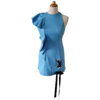 Niebieska sukienka S Asos asymetryczna falbana wiązanie koktajlowa