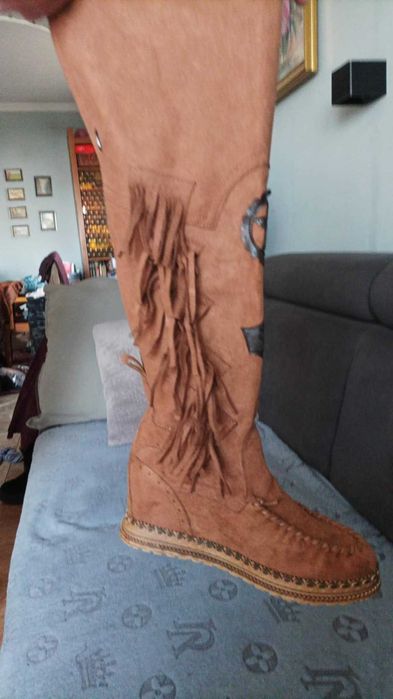 Kozaki damskie w stylu boho, czarne .