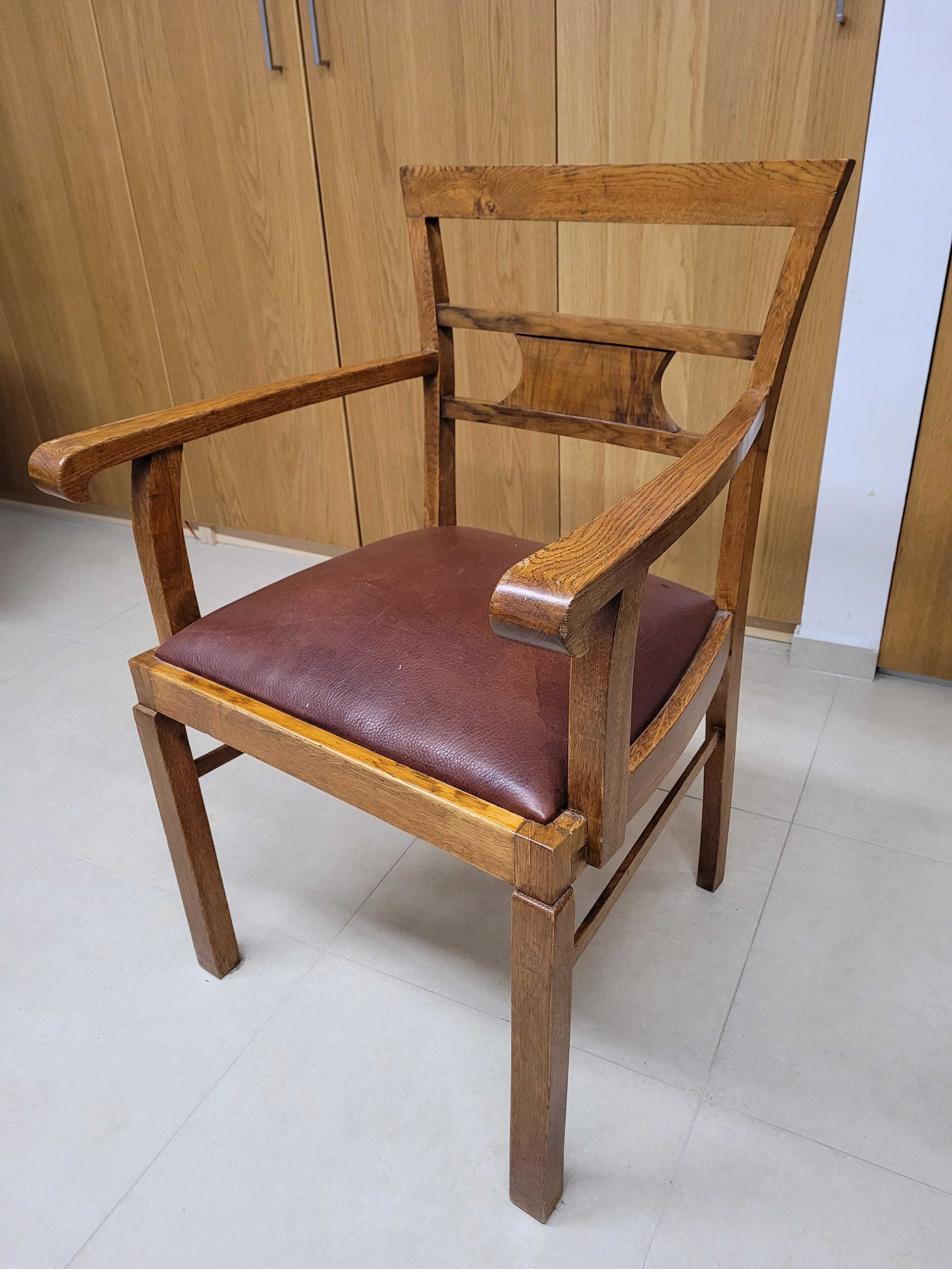 krzesło fotel Art Deco dąb skóra