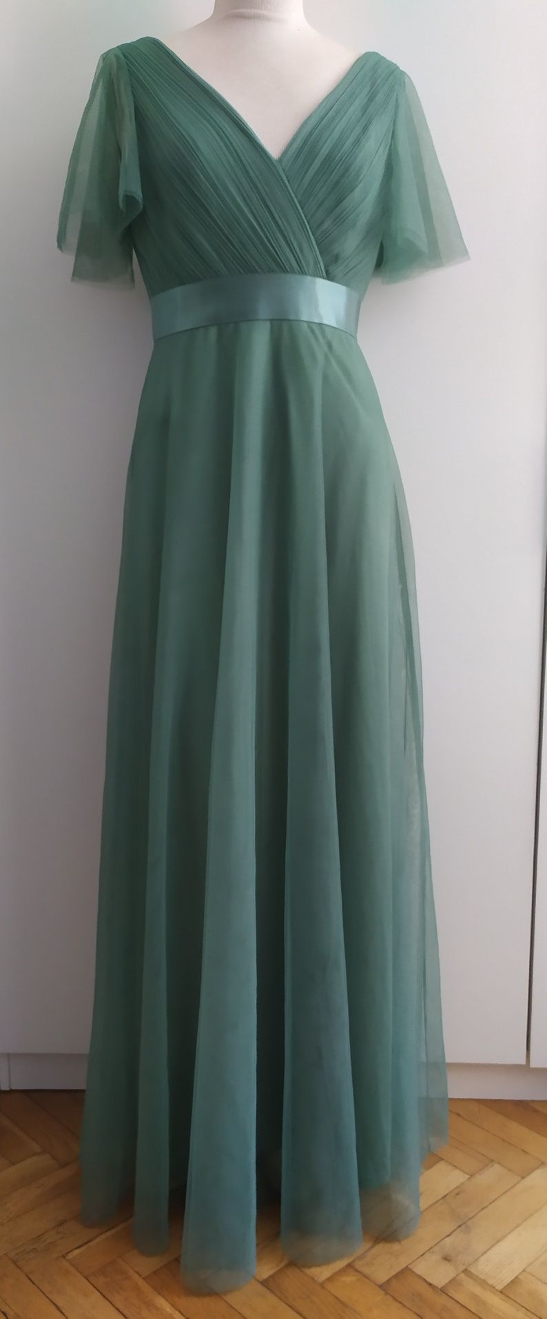 Sukienka maxi długa tiulowa zielona wesele