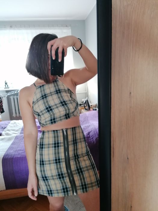 Stradivarius * Spódnica w kratę spódnica kratka mini zamek S