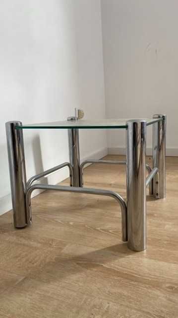 Mesa de apoio retro em vidro e metal