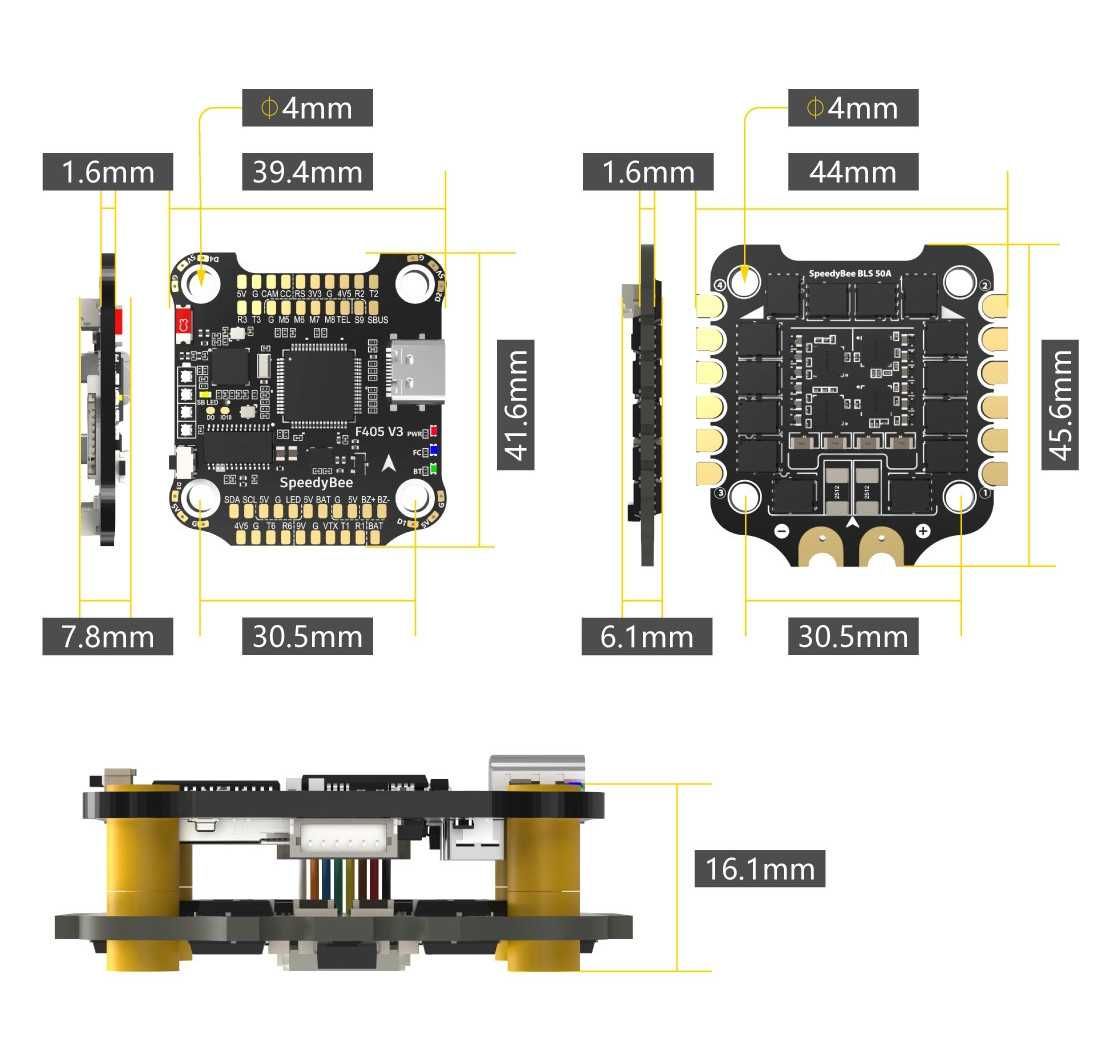 Стек політний контролер SpeedyBee F405 V3 з ESC 50A 3-6s 30x30мм