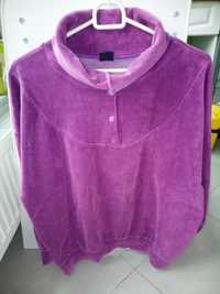 Welurowa bluza damska z golfem fiolet magenta vintage lata 90 S M L XL
