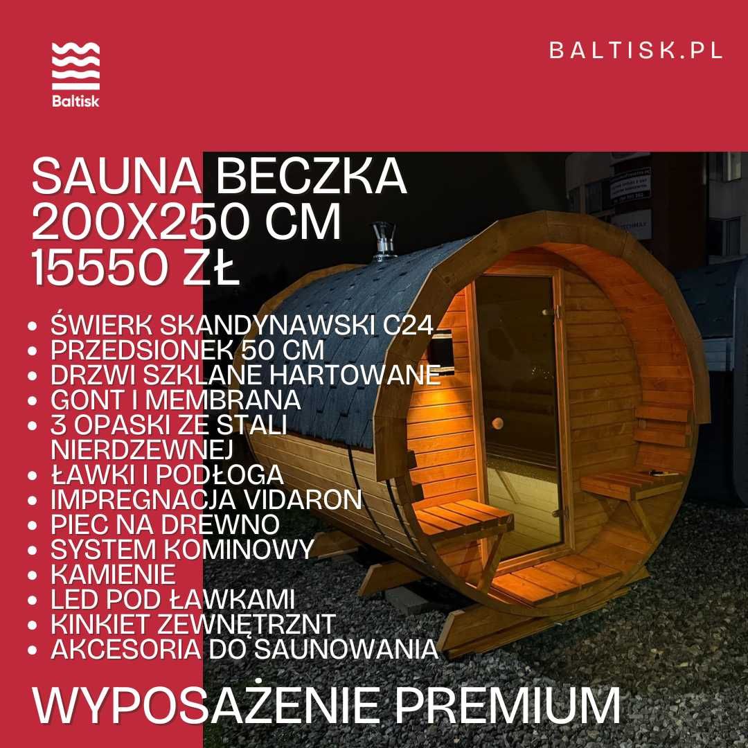 Sauna ogrodowa, Beczka Ruska, Bania 200cm - możliwość konfiguracji