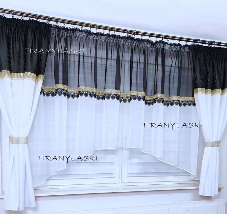 Firany Firanki 400x150 firana Gotowa biało czarna