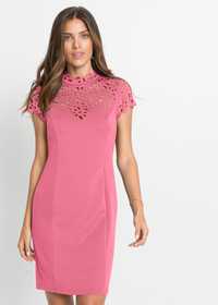 B.P.C dopasowana sukienka haft laserowy różowa 40/42.