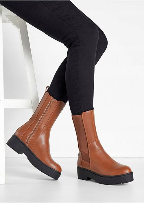 B.P.C botki eko skóra brązowe na grubej podeszwie ^41