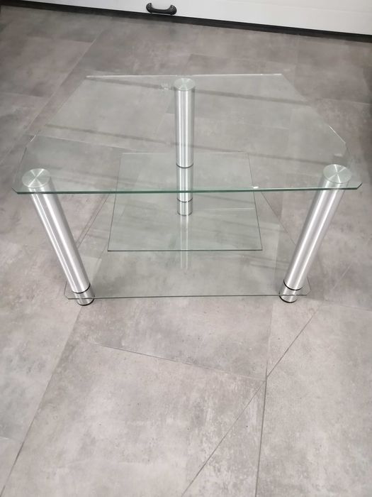 Stół szklany Ława szklana grube szkło stal nierdzewna Szafka RTV LU