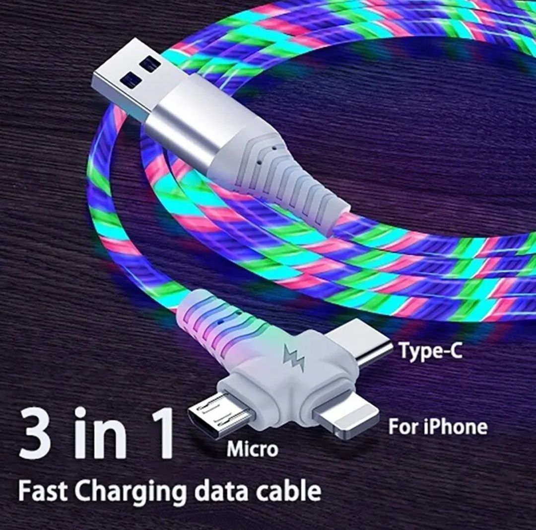 Przewód kabel ładowania USB 3 w 1 szybkie ładowanie