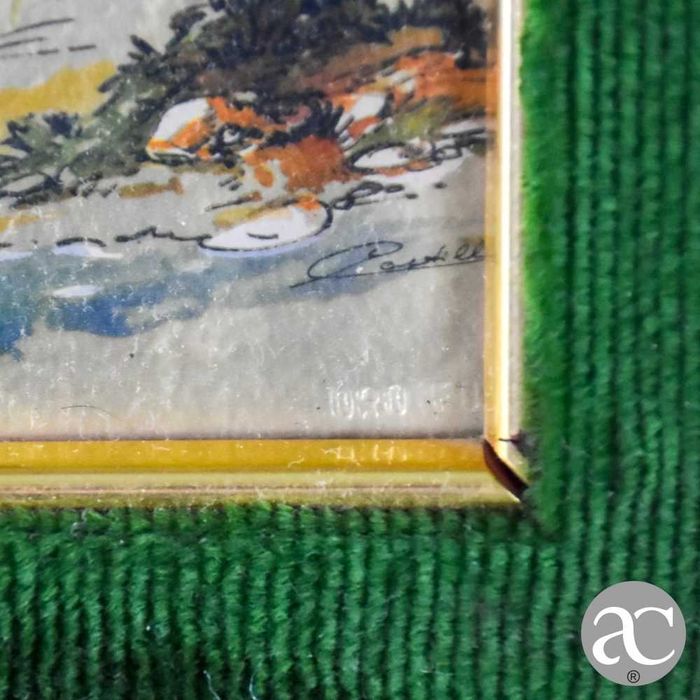 Quadro emoldurado em cromolitografia italiana, com folha de ouro