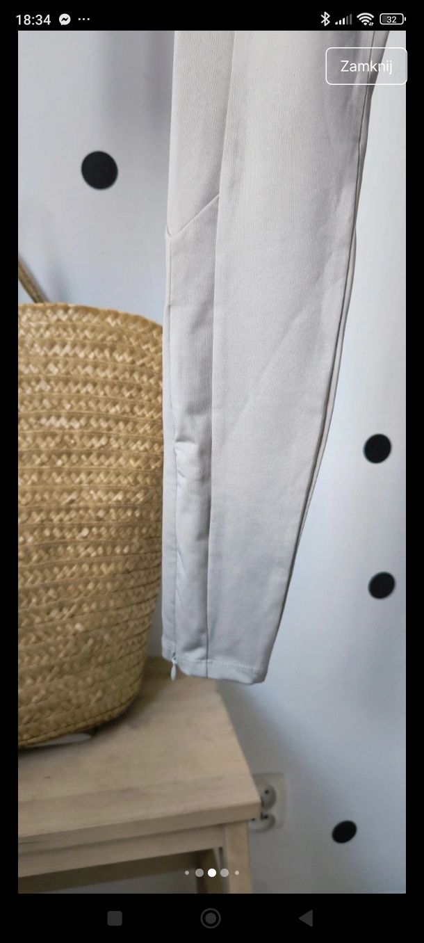 Xs/s beżowe popielate nude legginsy getry zamki suwaki premium