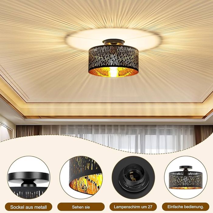 FRIDEKO HOME Nowoczesna lampa sufitowa, czarna, ażurowa, okrągła 30 cm