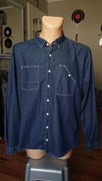 Barbour koszula jeansowa męska XL delikatne kropki niebieska