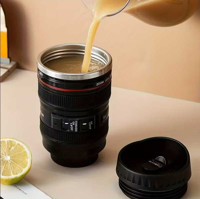 Caneca de Aço Inoxidável 400ml - Térmica com Design de Lente de Câmera