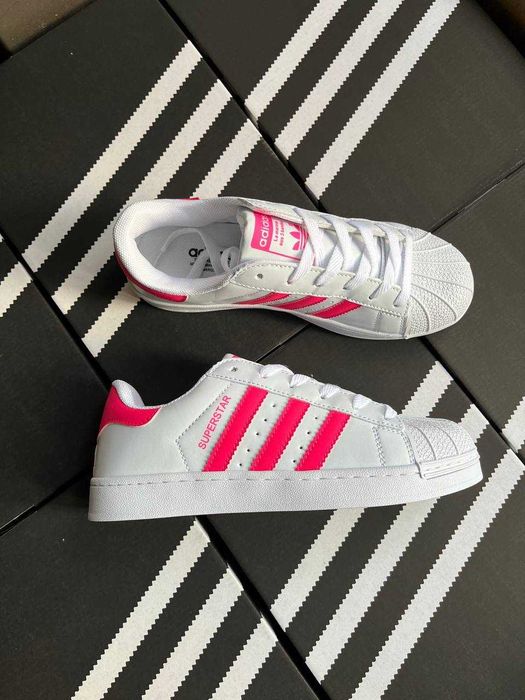 ТОП! Кросівки Адідас СУПЕРСТАР БІЛО-РОЖЕВІ Adidas Superstar Адидас