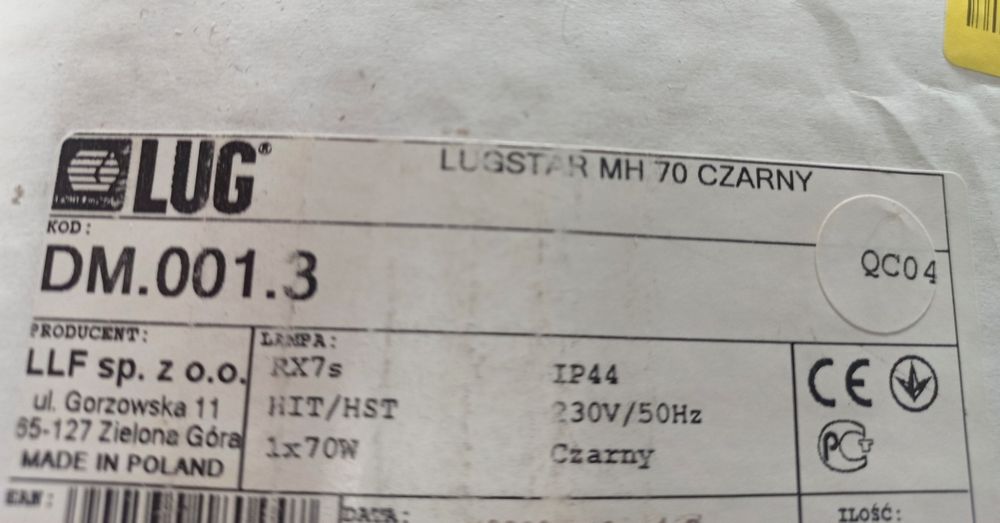 Nowa lampa zewnętrzna LUGSTAR MH 70 czarna RX7s