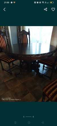 Stół rozkładany i 6 krzeseł w stylu gdańskim
