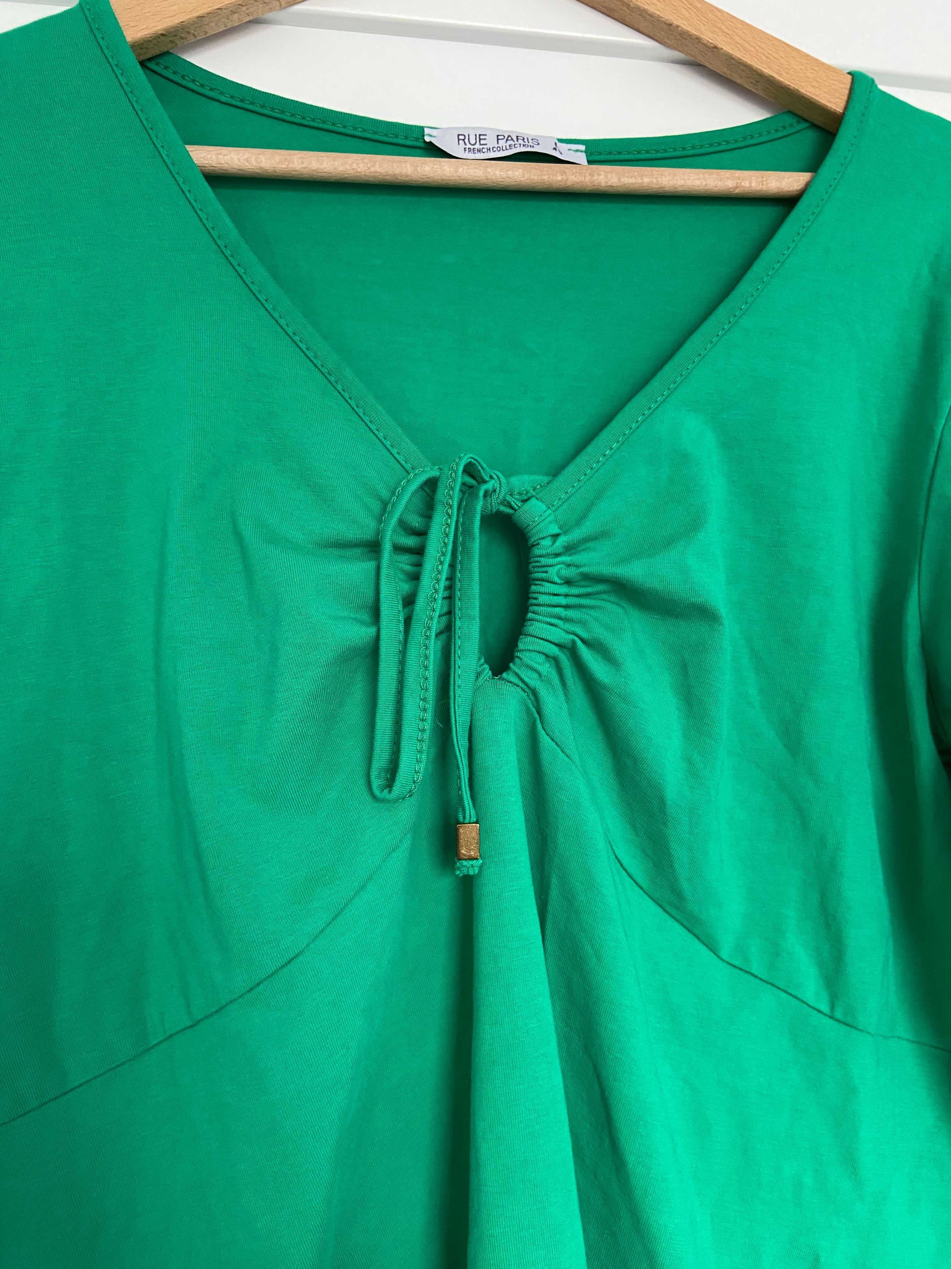 Śliczna dresowa zielona sukienka z wiążaniem na dekolcie viral musthav
