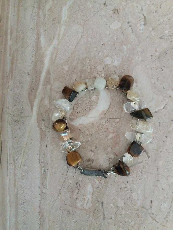 bransoletka kamyki z masy perłowej  przezroczyste i brązowe 19 cm