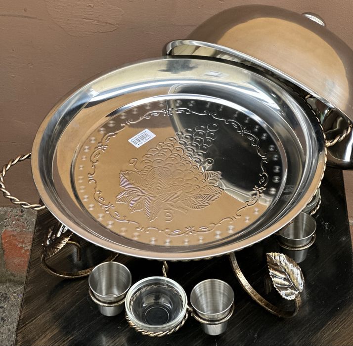 Садж для шашлыка Premium с рюмками и соусницами 36 см