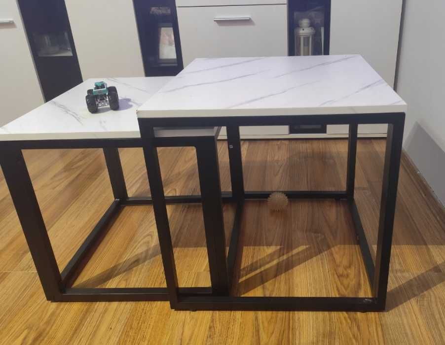Stoliki Kawowe Zestaw Okrągły 2w1 Rozkładane Stół Ława Do Salonu 50Cm