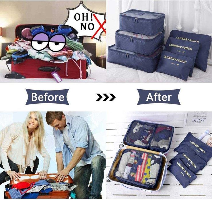 Organizador de malas de viagem , 8 peças, impermeável, Cor Azul Escuro