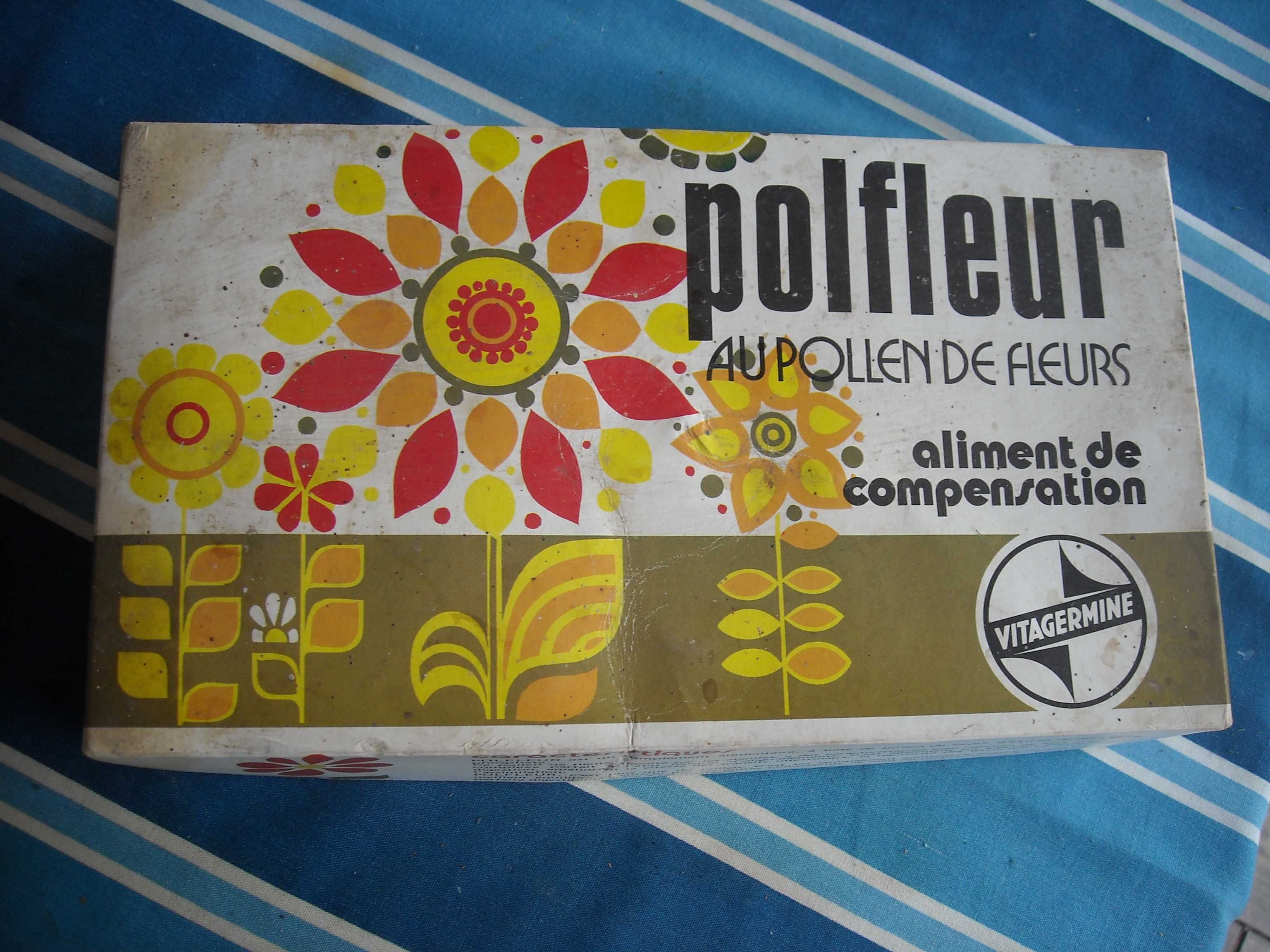 Caixa antiga vintage suplemento polen Polfleur com frascos