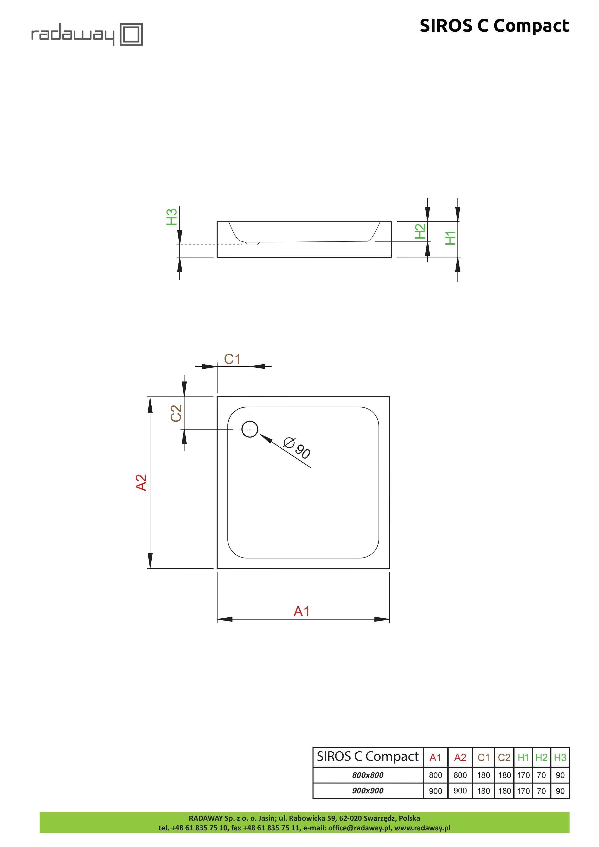 Radaway Siros C Compact brodzik 80x80 cm kwadratowy biały SBC8817-2
